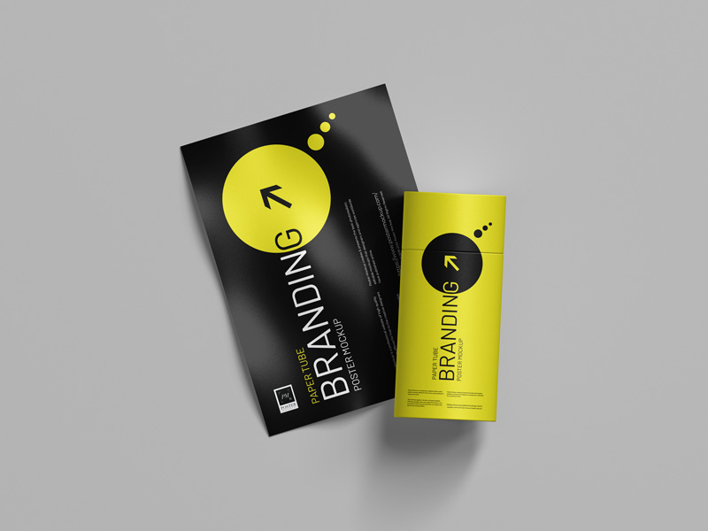 Free-Branding-Paper-Tube-with-Poster-Mockup