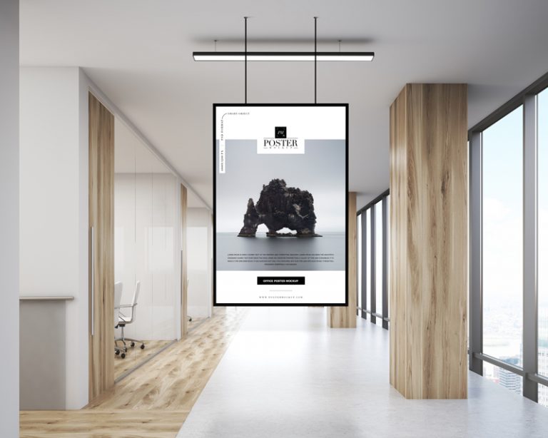 Download Office Indoor Hanging Poster Mockup - Poster Mockup