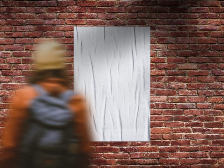 Download Outdoor Girl Looking Bricks Wall Poster Mockup - Poster Mockup