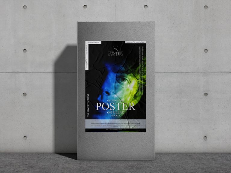 Download Glued Paper Poster on Pillar Mockup - Poster Mockup