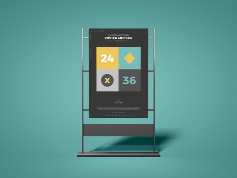 Download 24x36 Framed Stand Poster Mockup - Poster Mockup